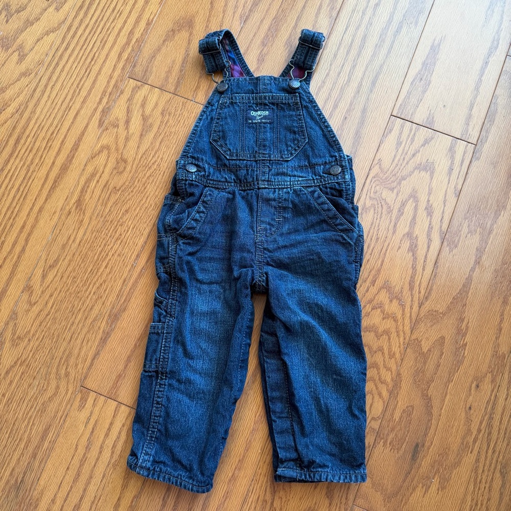 OshKosh B'gosh Dark Blue Denim Overalls for Boys 12 Months 12M Flannel Lined